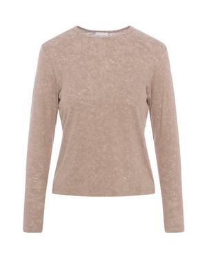 Noni Daily Distressed Washed Crew Neck Long Sleeve Top - Brown
