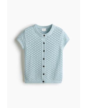 H&M Cap-Sleeved Pointelle-Knit Cardigan - Blue