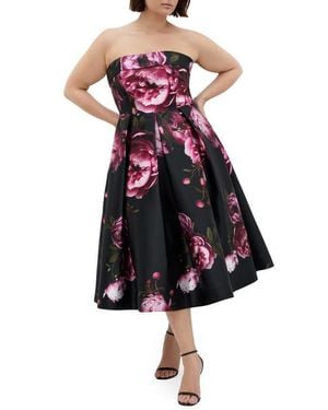 City Chic Tiffany Bloom Strapless Cocktail Dress - Multicolor