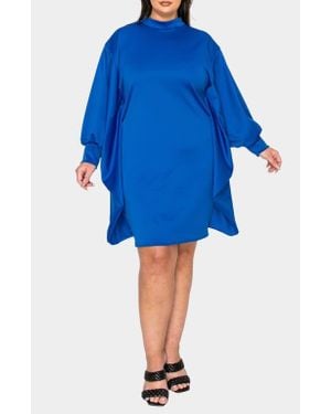 L I V D Alivera Cocoon Mock Neck Satin Minidress - Blue