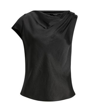 Theory Cowl Neck Single Short Sleeve Satin Top - Black