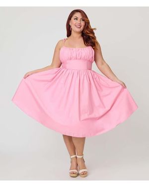 Unique Vintage Plus Size 1950S Cotton Swing Dress - Pink
