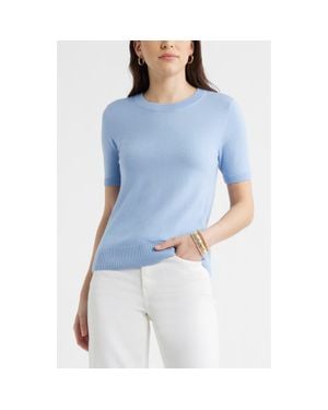 Caslon Short Sleeve Merino Wool Blend Sweater Top - Blue