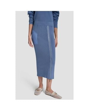 DKNY Zipper Slit Midi Sweater Skirt - Blue