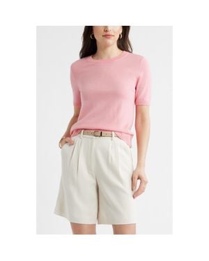 Caslon Short Sleeve Merino Wool Blend Sweater Top - Pink
