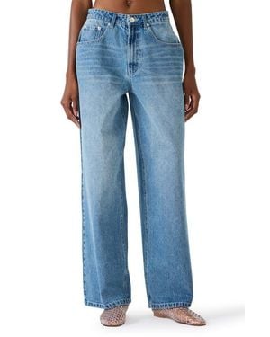 Steve Madden Sydnee Embellished Wide Leg Carpenter Jeans - Blue