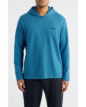 BOSS Waffle Knit Hooded Lounge T-Shirt - Blue