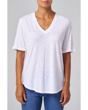 Franne Golde Slub Jersey V-Neck Elbow Sleeve Tee - White