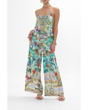 CAMILLA Wide Leg Trouser With Front Pockets Gardens Of Queluz - Green