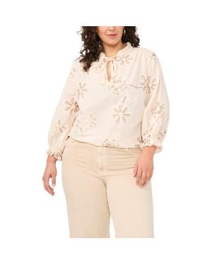 Vince Camuto Flower Appliqué Tie Neck Top - Natural