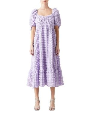 Endless Rose Texture Puff Sleeve Maxi Dress - Purple
