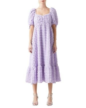 Endless Rose Texture Puff Sleeve Maxi Dress - Purple