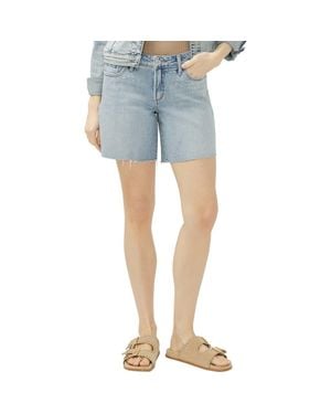Silver Jeans Co. Suki Curvy Raw Hem Studded Mid Thigh Denim Shorts - Blue