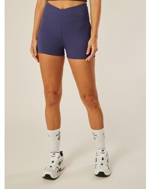Be Athletica Stretch High Rise Wrap-Waist Mini Shorts - Blue