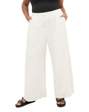 City Chic Holly Wide Leg Linen Blend Drawstring Pants - White