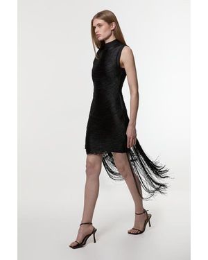 Karen Millen Knit Tassel Mini Dress - Black