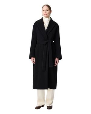 Another Tomorrow Double Breasted Wrap Coat - Black