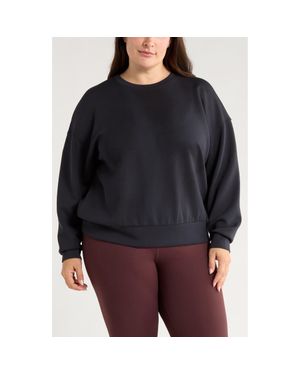 Zella Ultrasoft Boxy Knit Crew Sweatshirt - Black