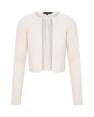 MiuMax Cropped Tie Front Open Knit Cardigan - White