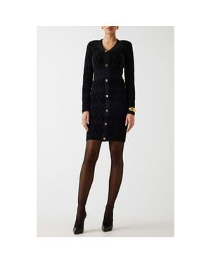 Marciano Adele Logo Jacquard Long Sleeve Chenille Sweater Dress - Black