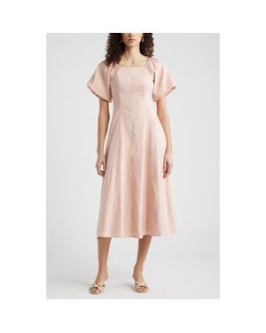Nordstrom Seam Detail Linen Blend Midi Dress - Pink