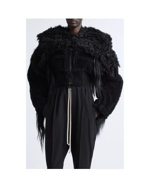 Rick Owens Genuine Shearling And Goat Hair Bomber Jacket - Black
