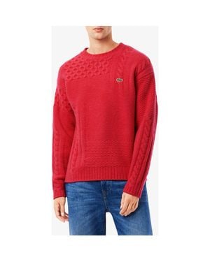 Lacoste Mixed Texture Wool Blend Crewneck Sweater - Red