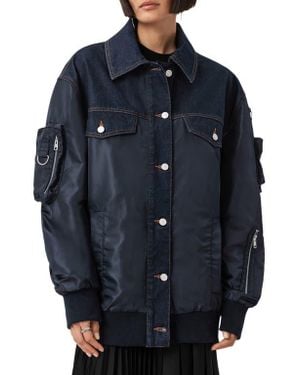 AllSaints Verity Mixed Media Bomber Jacket - Blue