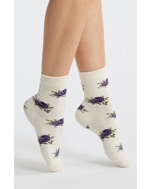 Stems Cozy Chic Floral Pointelle Quarter Socks - White