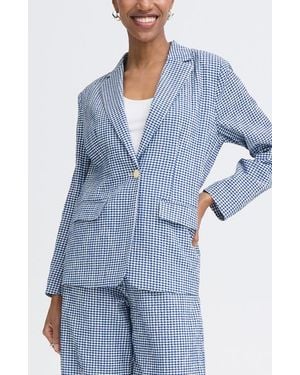 Ichi Check Print Blazer - Blue