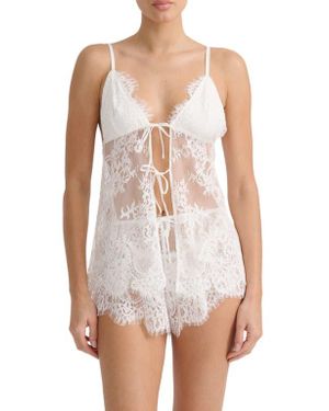 KAT THE LABEL Emerson Sheer Lace Chemise - White