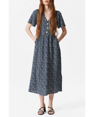 & Other Stories Floral Print A-Line Midi Dress - Blue