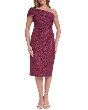 Eliza J Metallic Floral Jacquard One-Shoulder Cocktail Sheath Dress - Red