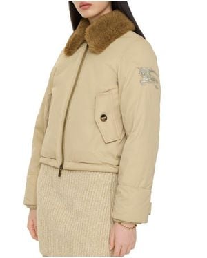 Burberry Shearling Collar Gabardine Jacket - Natural