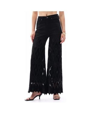 Bayeas Rhinestone Embroidered High Waist Wide Leg Jeans - Black