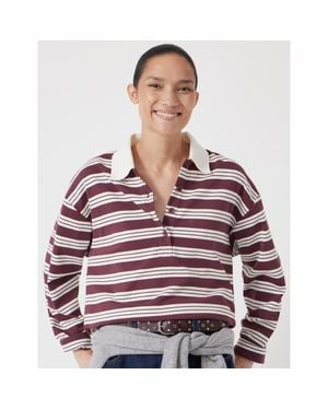 Hush Cotton Striped Polo Top - Red