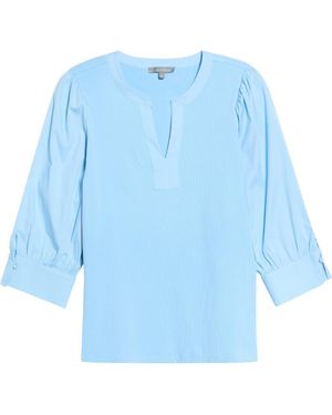 Wit & Wisdom Mixed Media Puff Sleeve Top - Blue