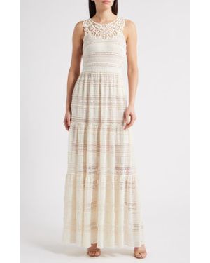 Eliza J Mixed Media Embroidered Lace Maxi Dress - Natural