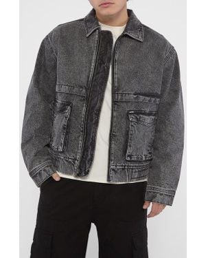 Guess Acid Wash Zip-Up Denim Jacket - Gray