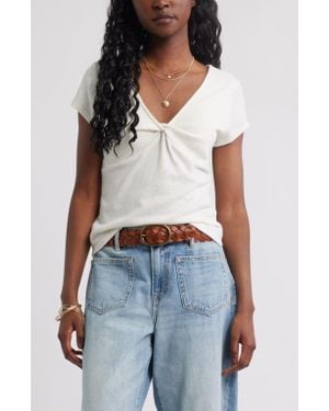 Treasure & Bond Twist Front V-Neck Knit Top - Blue
