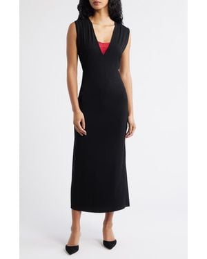 ARTLESS FOREVER Tate Plunge Neck Midi Dress - Black