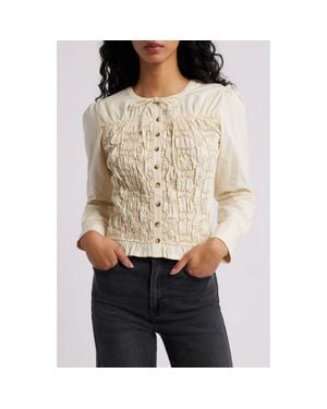 Damson Madder Elliana Smocked Organic Cotton Cardigan - Natural