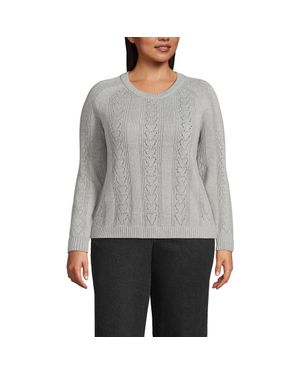 Lands' End Drifter Jacquard Raglan Crew Neck Sweater - Gray