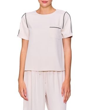 MELLODAY Tipped Pocket Blouse Tee - White