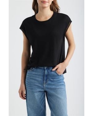 Wit & Wisdom Crochet Cap Sleeve Tee - Black