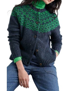 Seasalt Cornwall Port Kinnis Fair Isle Merino Wool Blend Cardigan - Green