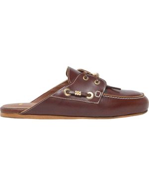 Maje Leather Boat Mules - Brown