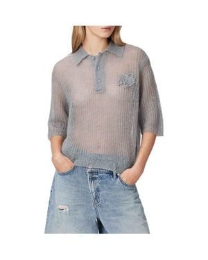 AllSaints Anabel Mohair & Merino Wool Blend Polo Tee - Gray