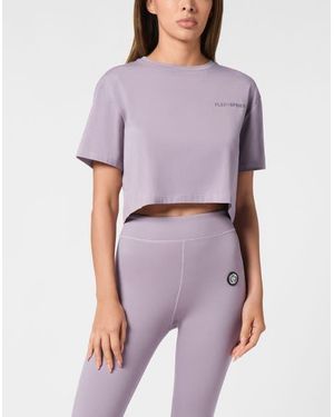 Philipp Plein Cotton Cropped T-Shirt Round Neck Ss Scratch - Purple