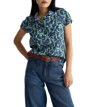 Seasalt Cornwall Rushmaker Floral Print Organic Cotton Voile Button-Up Shirt - Blue
